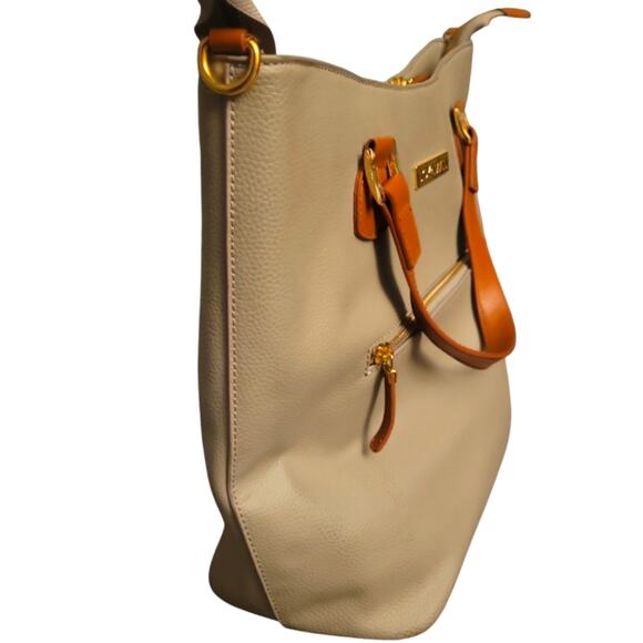 JOY & IMAN Alexandria Leather Twork travel tote bag in Taupe - Picture 8 of 9